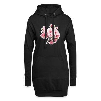 Fleur de cerisier - Sweat-shirt à capuche long Femme - noir - Devant