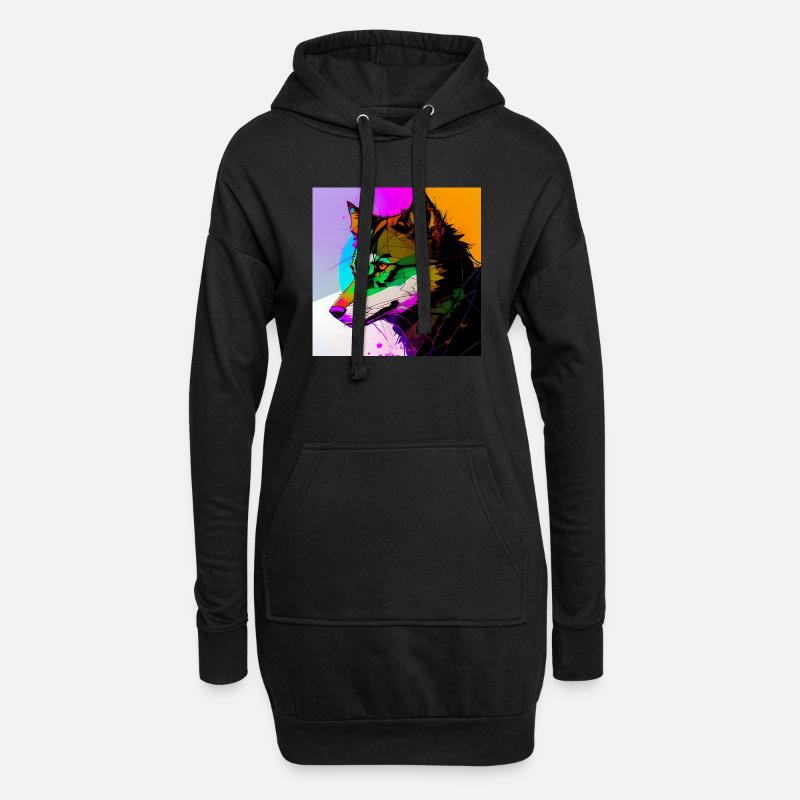 A Multicolored Wolf - Hoodie Dress - black