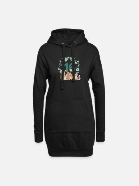 16-jähriges Jubiläum - Tierischer Geburtstag - Hoodie-Kleid - Schwarz