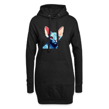 Blaue Katze - Hoodie-Kleid - Schwarz - Vorne