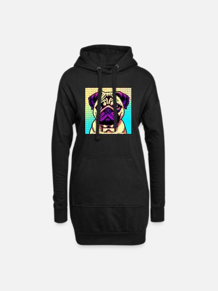 Mops Pop Art - Hoodie-Kleid - Schwarz