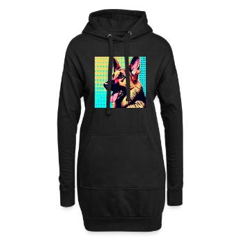 Deutscher Schäferhund Pop Art - Hoodie-Kleid - Schwarz - Vorne