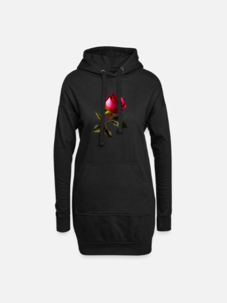 Rose rouge - Sweat-shirt à capuche long Femme - noir