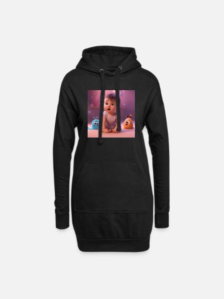 niedliches Baby mit Kreaturen - Hoodie-Kleid - Schwarz