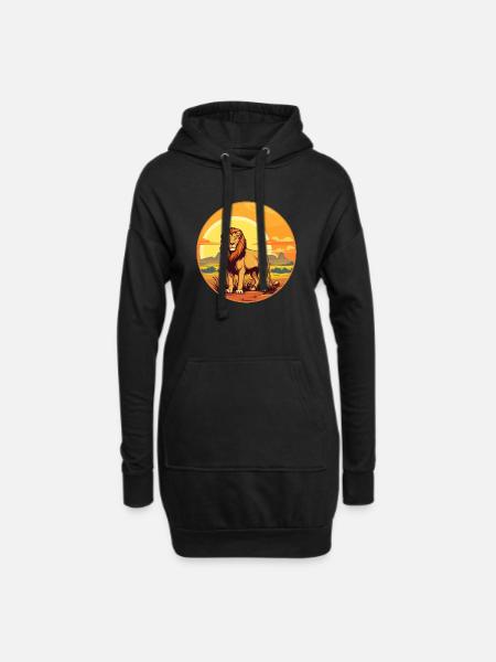 der Löwe in der Savanne - Hoodie-Kleid - Schwarz