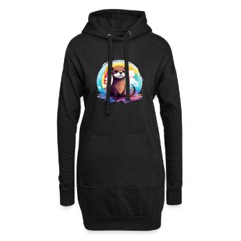 der Otter im bunten Schein - Hoodie-Kleid - Schwarz - Vorne