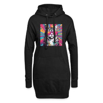 Neon Cat - Hoodie-Kleid - Schwarz - Vorne