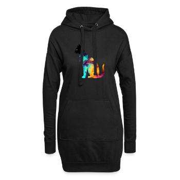 Aki, die bunte Katze - Hoodie-Kleid - Schwarz - Vorne