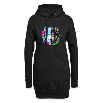 wolf with headphones - Hoodie Dress - black - Front