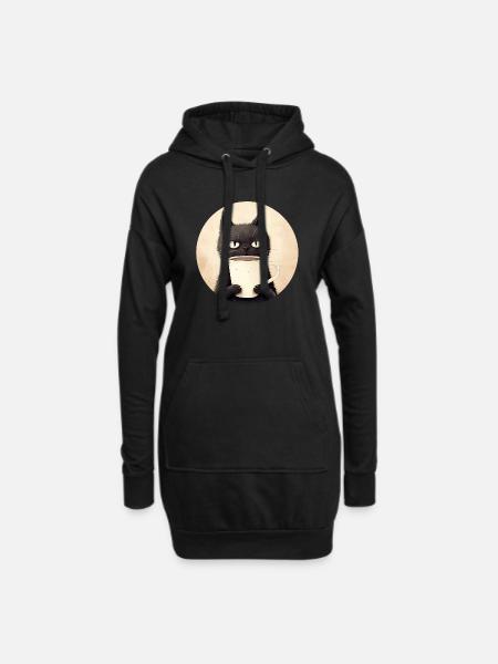 Katze mit Kaffee - Hoodie-Kleid - Schwarz