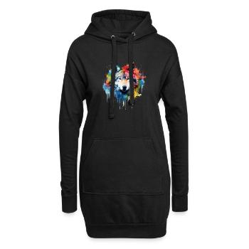 loup , loup gris aquarelle - Sweat-shirt à capuche long Femme - noir - Devant