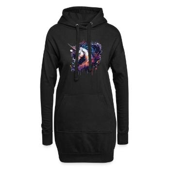 Einhorn Blumen Design - Hoodie-Kleid - Schwarz - Vorne