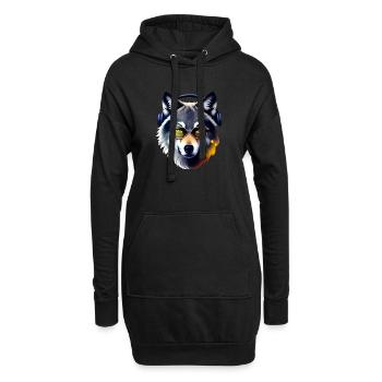 wolf - Hoodie Dress - black - Front
