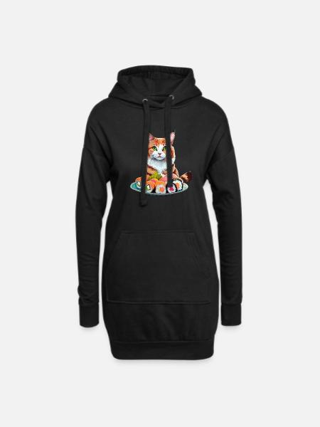 Sushi Katze - Hoodie-Kleid - Schwarz