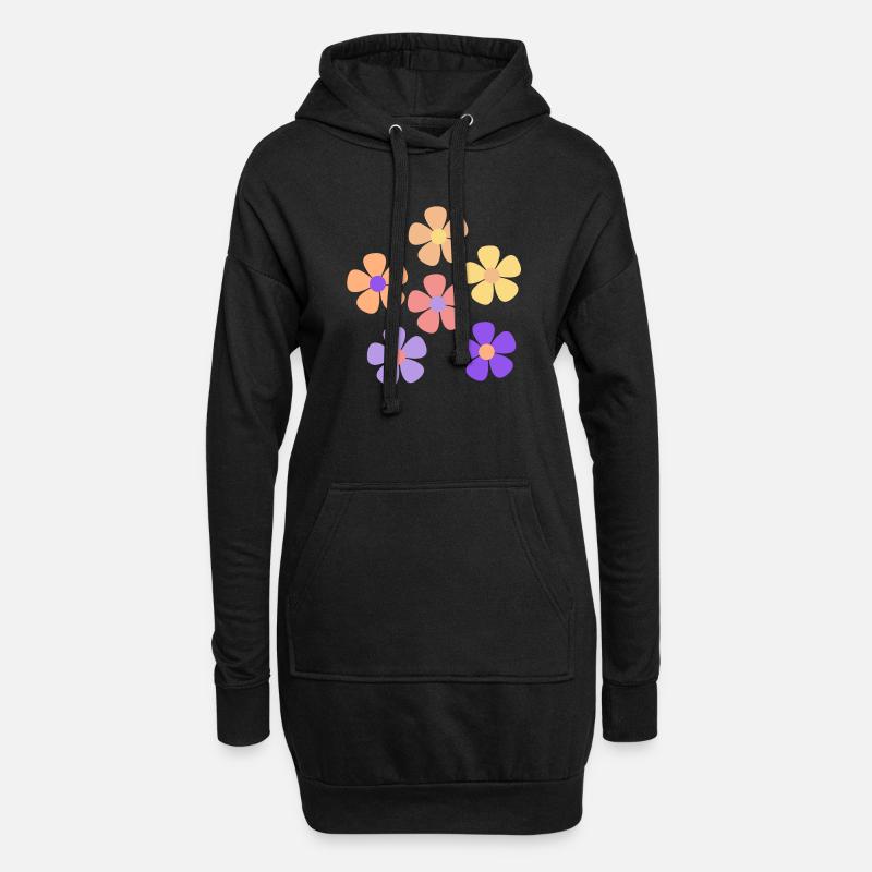 Blumen - Hoodie-Kleid - Schwarz