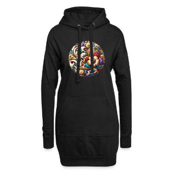 oval floral bleu et rose inspiré d'art russe - Sweat-shirt à capuche long Femme - noir - Devant