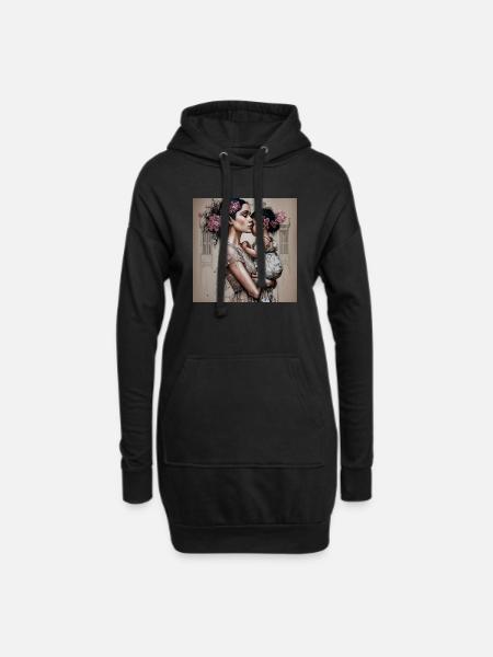 maman et fille - Sweat-shirt à capuche long Femme - noir