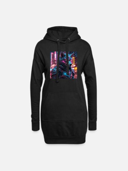 Cyberpunk-Wolf - Hoodie-Kleid - Schwarz