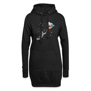 Astronaut mit Luftballons in Form von Planeten - Hoodie-Kleid - Schwarz - Vorne