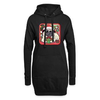 Weihnachts-Nikolaus-Mopshund - Hoodie-Kleid - Schwarz - Vorne