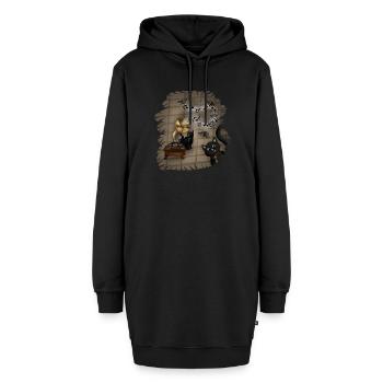 Dark Academia Black Cats Melody - Hoodie-Kleid - Schwarz - Vorne - AI Model Female 172 light (172cm)