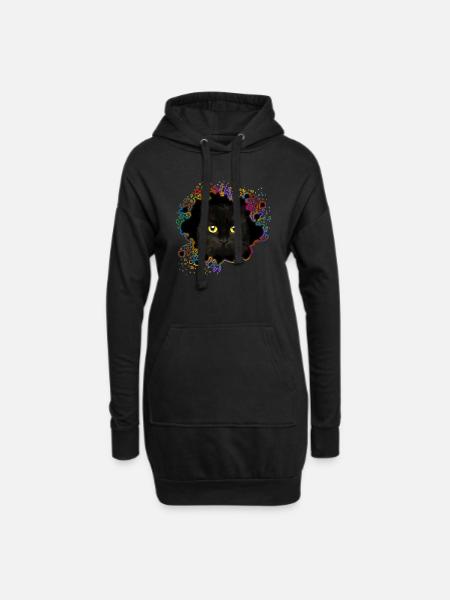 Katze - Hoodie-Kleid - Schwarz
