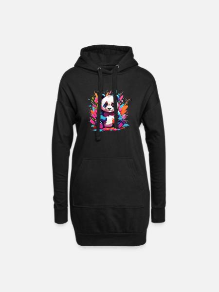 Colorful Panda - Hoodie Dress - black