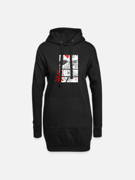 Japan Wave - Hoodie Dress - black