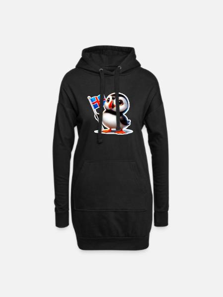Cute puffin with Icelandic flag - Hoodie Dress - black