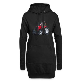 Nikolaus fährt auf rotem Traktor - Hoodie-Kleid - Schwarz - Vorne