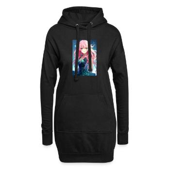 Fille manga anime aux cheveux roses - Sweat-shirt à capuche long Femme - noir - Devant
