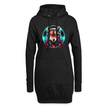 Loup avec ornement de Noël, loups d’amour - Sweat-shirt à capuche long Femme - noir - Devant