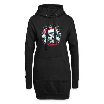 Weihnachtskatze im Schneegestöber - Hoodie-Kleid - Schwarz - Vorne