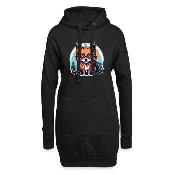 Illustration de Noël poméranien - Sweat-shirt à capuche long Femme - noir - Devant