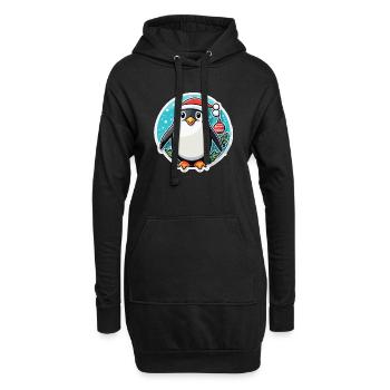 Illustration de Noël pingouin - Sweat-shirt à capuche long Femme - noir - Devant