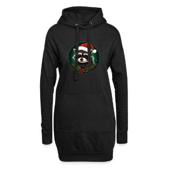 Mignon raton laveur père noël souhaite joyeux Noël - Sweat-shirt à capuche long Femme - noir - Devant