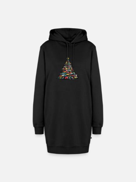 Bunter Weihnachtsbaum Geschmückte Tanne - Hoodie-Kleid - Schwarz