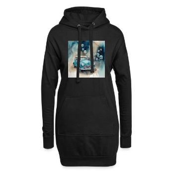 hellblaues Auto mit Seifenblasen im Hintergrund - Hoodie-Kleid - Schwarz - Vorne