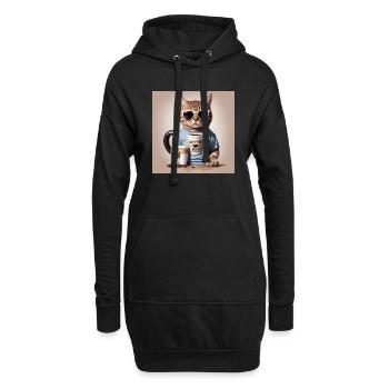Coffee Cat - Hoodie Dress - black - Front