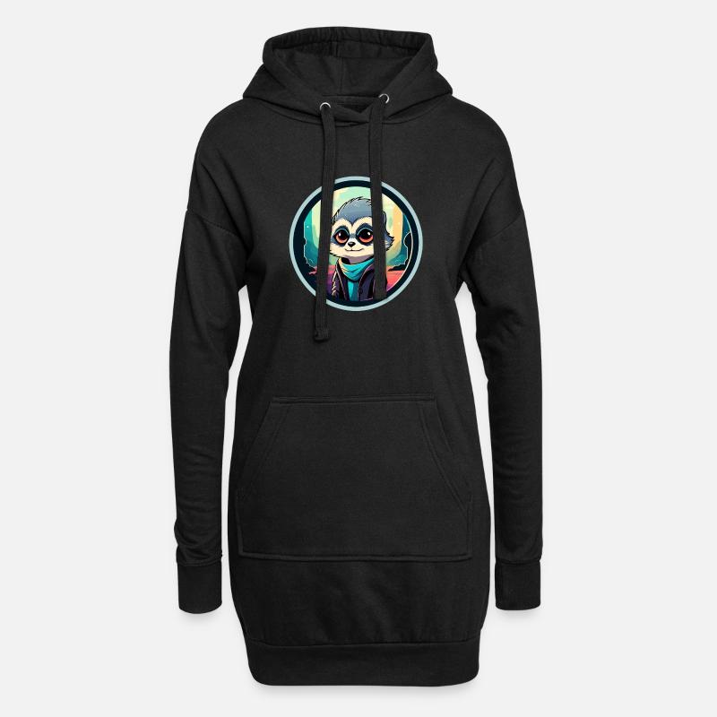 Erdmännchen Zeichnung - Hoodie-Kleid - Schwarz