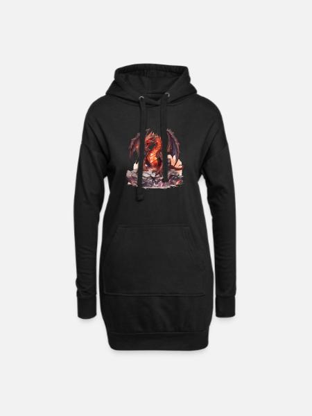Red fantasy dragon. A gift for dragon lovers. - Hoodie Dress - black