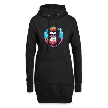 Affe Illustration - Hoodie-Kleid - Schwarz - Vorne
