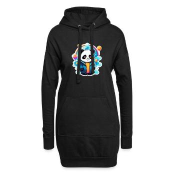 Dessin de panda - Sweat-shirt à capuche long Femme - noir - Devant