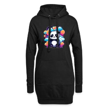 Dessin de panda - Sweat-shirt à capuche long Femme - noir - Devant