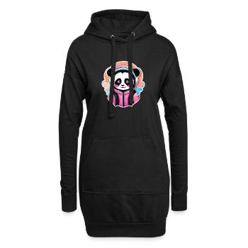 Dessin de panda - Sweat-shirt à capuche long Femme - noir - Devant