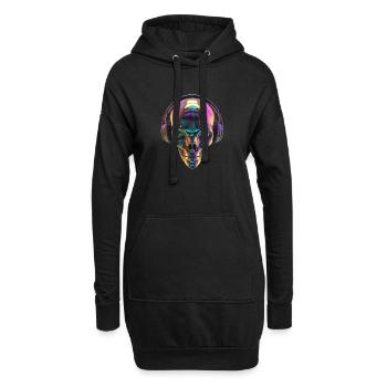 Chromatischer Alien-Kopf mit Kopfhörern - Hoodie-Kleid - Schwarz - Vorne