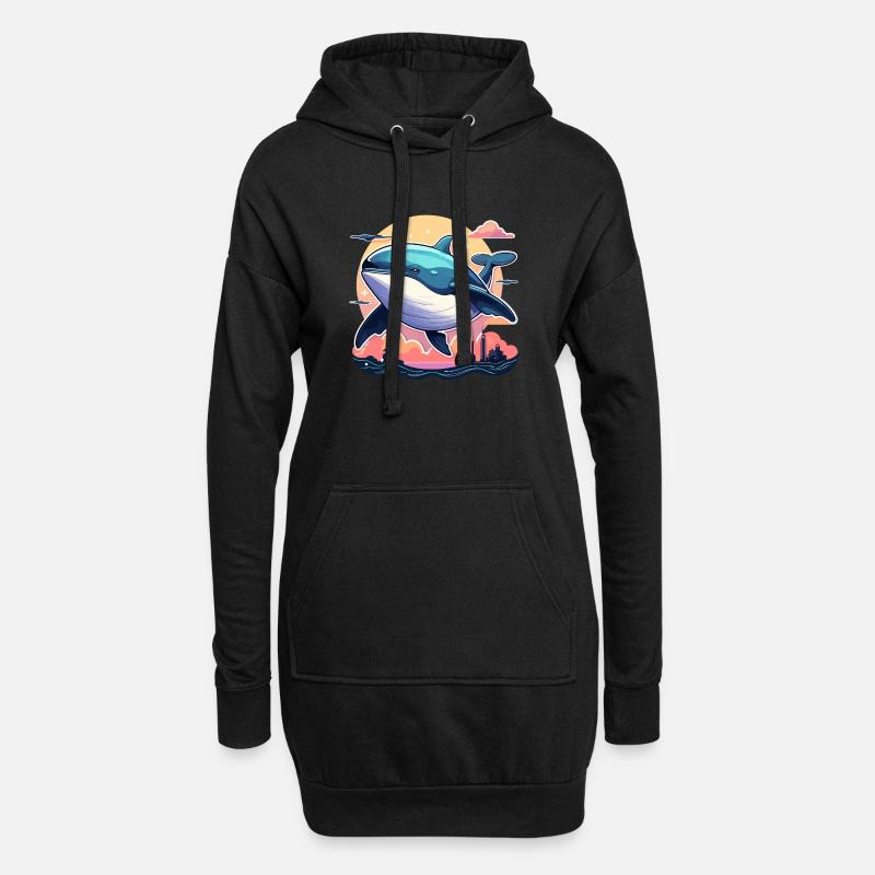 Wal Illustration - Hoodie-Kleid - Schwarz