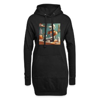 niedlicher kleiner orangefarbener futuristischer Vintage-Roboter - Hoodie-Kleid - Schwarz - Vorne