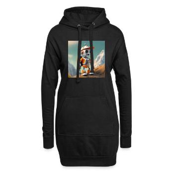 Niedlicher kleiner orangefarbener Roboter klettert - Hoodie-Kleid - Schwarz - Vorne