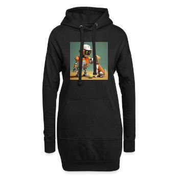 niedlicher kleiner orangefarbener futuristischer Vintage-Roboter - Hoodie-Kleid - Schwarz - Vorne